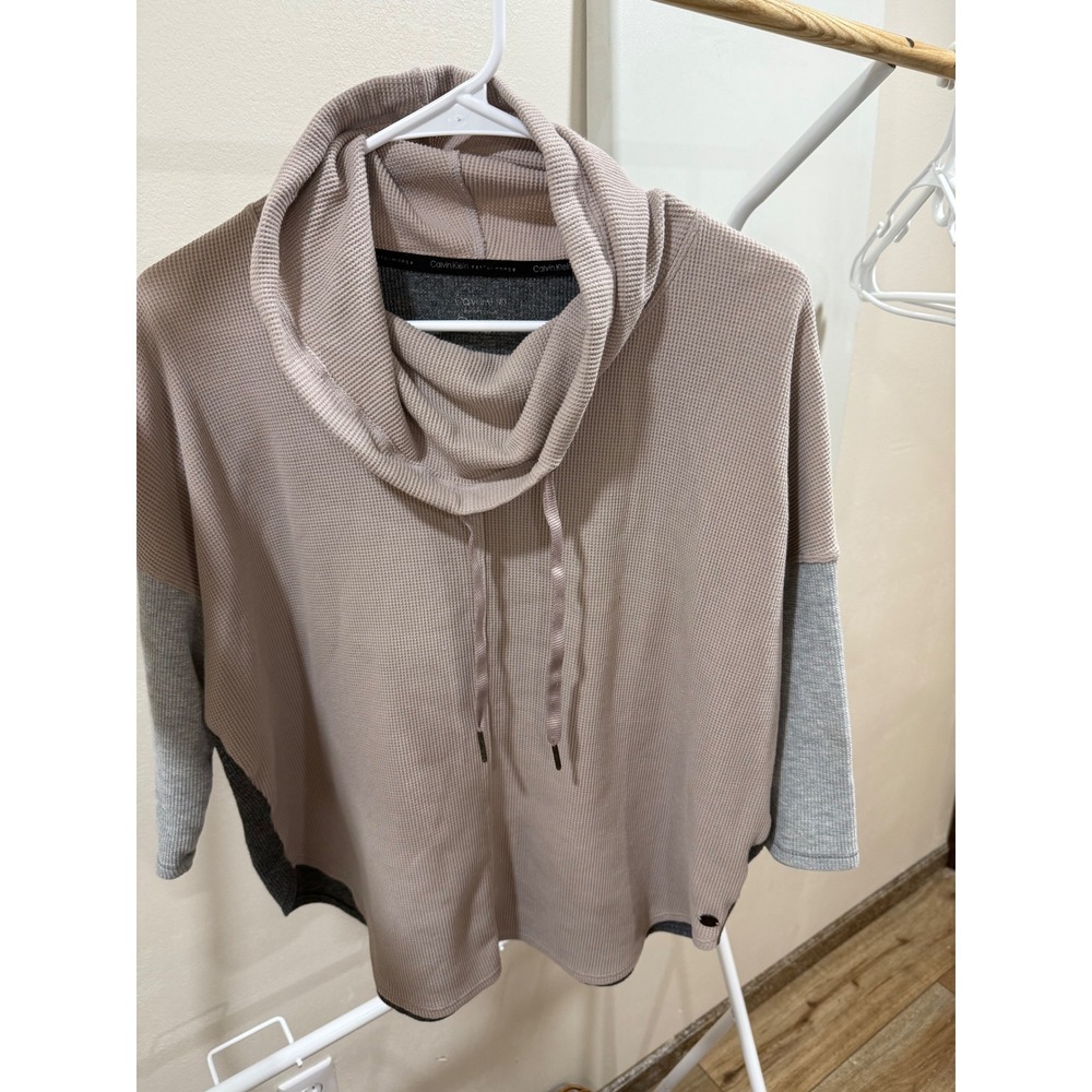 Calvin Klein Performance Women's Cowl Neck Waffle Knit Pullover Top Small